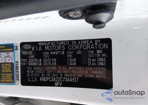 2012 Kia Sportage Ex z USA, uszkodzony, nr VIN KNDPC3A22C7344917